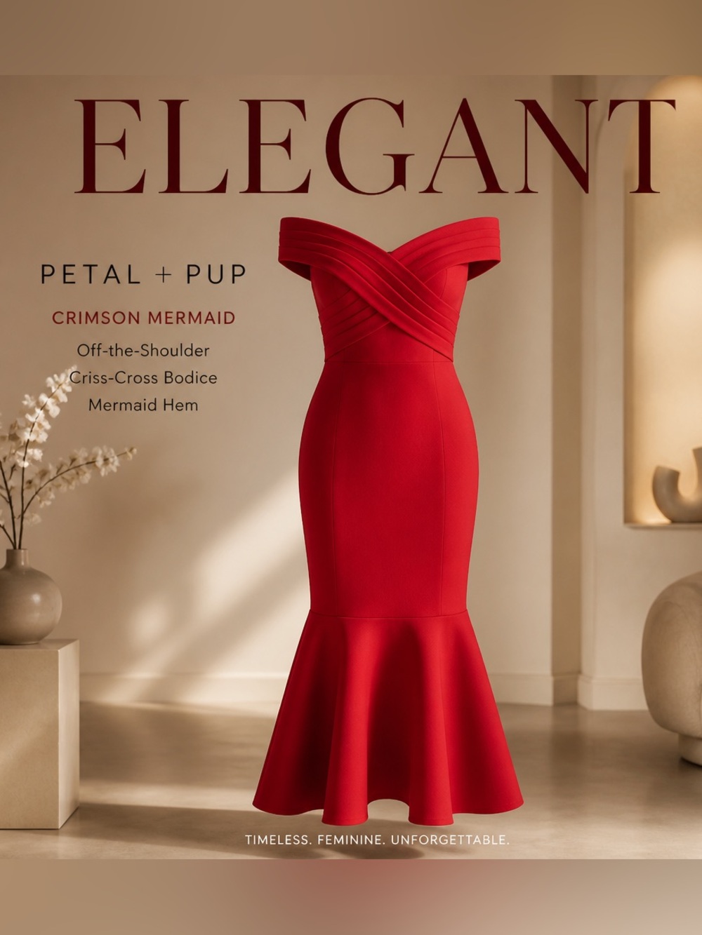 NWT Petal & Pup Crimson Mermaid hem off shoulder bodice dress sz Small